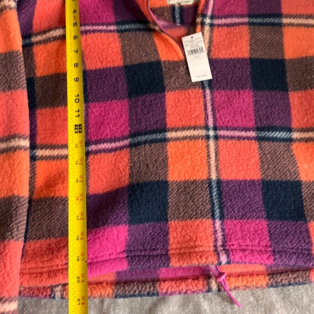 NEW American Eagle Plaid Fleece Cropped Pullover Sweatshirt S Pink Orange NWT - Picture 4 of 8